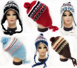36 Wholesale Knitted Fleece Lined Winter Hat With Ear Flaps