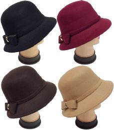 24 Units of Women Lady Cloche Hat With Bow Assorted Colors - Sun Hats