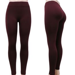 36 Wholesale 36 Units Of Fleece Lined Leggings In Burgundy. Free Size Where One Size Fits Most