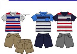 36 Wholesale Boys Twill Short Sets 3 Colors Size 12-24