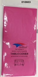144 Pieces Round Heavy Duty Plastic Table Cover 84 Inch Round In Hot Pink - Table Cloth