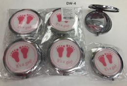144 Wholesale Cosmetic Pocket Plastic Metal Mirror Its A Girl