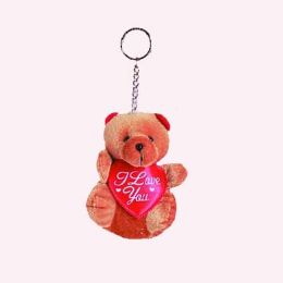 24 Pieces Valentine Brown Bear With I Love You Heart Keychain - Valentines