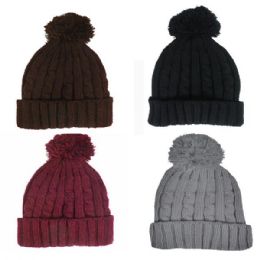 36 Pieces Ladies Pom Pom Winter Hat - Assorted Colors - Fashion Winter Hats