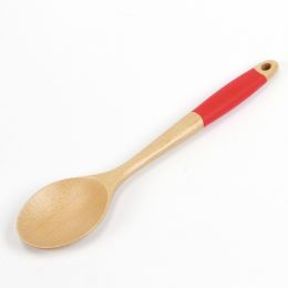 72 Wholesale Wooden Spoon, Silicone, Red