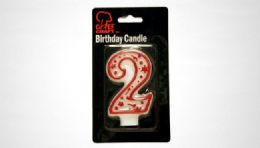 144 Wholesale Numeral Candle #2- Red Outline
