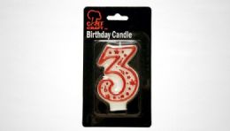 144 Wholesale Numeral Candle #3- Red Outline
