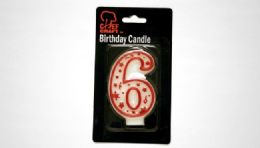 144 Pieces Numeral Candle #6- Red Outline - Birthday Candles