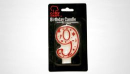 144 Pieces Numeral Candle #9-Red Outline - Birthday Candles