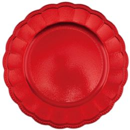 24 Wholesale Plastic Charger Plate 13in Red Scalloped Edge