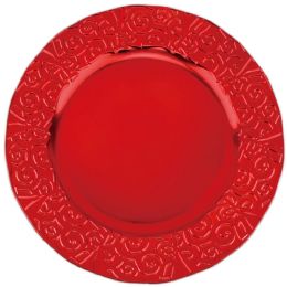24 of Plastic Charger Plate 13in Red Geometric Floral