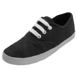 24 Units of Children's Lace Up Casual Canvas Shoes Black Color Only - Unisex Footwear