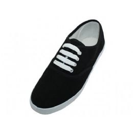 24 of Women's Comfortable Casual Canvas Lace Up Shoes Black With White Out Sole