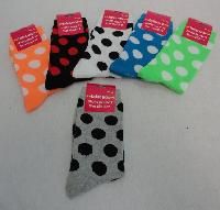 96 Wholesale Single Pair Crew Socks 9-11 [polka Dots]