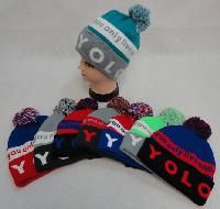 24 Pieces Knit Hat With Pompom [yolo] - Winter Beanie Hats