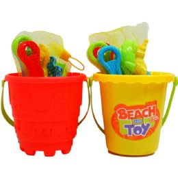 48 Sets 5.5" Beach Toy Bucket W/ Accss In Net Bag, 2 Assrt - Summer Toys