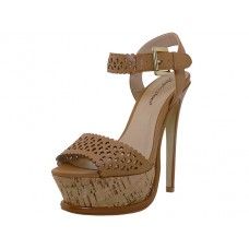 8 Wholesale Women's Angeles Shoes HI-Heel Sandals Tan Color