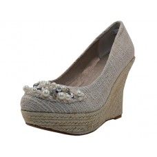11 Wholesale Women's"angeles Shoes High Wedge Sandal Beige Color