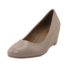 12 Wholesale Women's "angeles Shoe" Wedge Heel Pump Nude Color