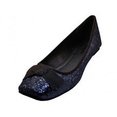 12 Wholesale Women's "angeles Shoes" Flat Ballet With Bow Tie Shoe Black Color