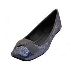 12 Wholesale Women's "angeles Shoes" Flat Ballet With Bow Tie Shoe Pewter Color
