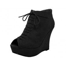 12 Wholesale Women's "angeles Shoes" High Platform Ankle Hts. Shoes Black Color