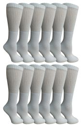 12 Wholesale Yacht & Smith Women's Cotton Terry Cushioned Athletic White Crew Socks