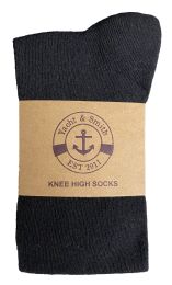 6 Wholesale Yacht & Smith Women's Knee High Socks, Solid Black 90% Cotton Size 9-11