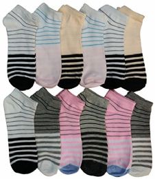 12 Pairs Women's Cotton No Show Ankle Socks, , Assorted Colorful Patterns - Womens Ankle Sock