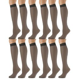 12 Pairs Yacht & Smith Women's 20 Denier Opaque Off Black Knee High Dress Socks - Womens Trouser Sock