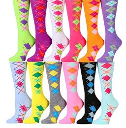 12 Pairs Womens Knee High Socks Assorted Colors, Cotton Boot Socks Assorted (argyle - Womens Knee Highs