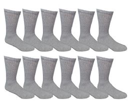 12 Wholesale Yacht & Smith Men's NoN-Binding Cotton Diabetic Loose Fit Crew Socks Gray King Size 13-16