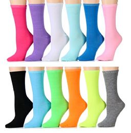 12 Wholesale Yacht & Smith Women's Cotton Crew Socks, Assorted Colors Size 9-11