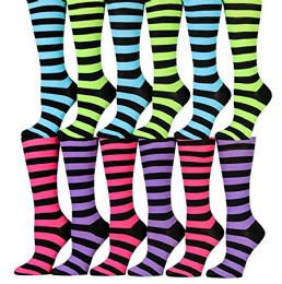 12 Pairs Womens Knee High Socks Assorted Colors, Cotton Boot Socks Assorted Colorful Stripes - Womens Knee Highs