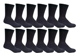 Yacht & Smith Men's Loose Fit NoN-Binding Soft Cotton Diabetic Black Crew Socks Size 13-16
