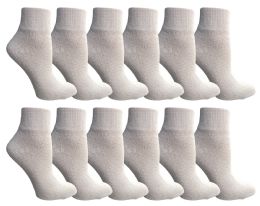 12 Wholesale Yacht & Smith Women's Diabetic Cotton Ankle Socks Soft NoN-Binding Comfort Socks Size 9-11 White