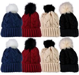 8 Pairs Socksnbulk Value Pack Of Winter Beanie With Pom Pom, Assorted (8 Pack Solids With Faux Fur) - Winter Beanie Hats