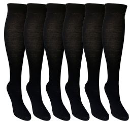 6 Wholesale 6 Pairs Of Socksnbulk Women's Black Knee High Socks, Bamboo Viscose