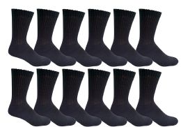 6 Pairs Yacht & Smith Men's Loose Fit NoN-Binding Soft Cotton Diabetic Crew Socks Size 10-13 Black - Men's Diabetic Socks