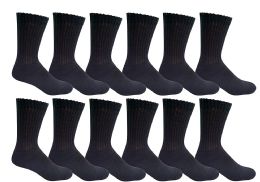 6 Wholesale Yacht & Smith Men's Loose Fit NoN-Binding Soft Cotton Diabetic Black Crew Socks Size 13-16