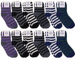 12 pairs Yacht & Smith Men's Warm Cozy Fuzzy Socks, Stripe Pattern Size 10-13 - Men's Fuzzy Socks