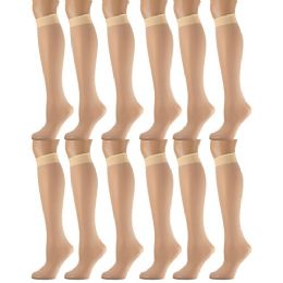 12 Wholesale Yacht & Smith Women's 20 Denier Opaque Tan Knee High Dress Socks