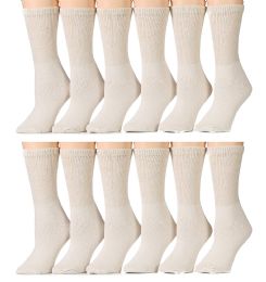 12 Wholesale Yacht & Smith Women's Diabetic Crew Socks, RinG-Spun Cotton Tan