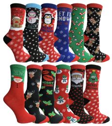 12 Pairs Yacht & Smith Christmas Holiday Socks, Sock Size 9-11 - Womens Crew Sock
