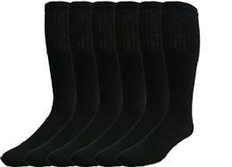 6 Pairs Yacht & Smith Men's Cotton 28" Inch Terry Cushioned Athletic Black Tube Socks Size 10-13 - Mens Tube Sock