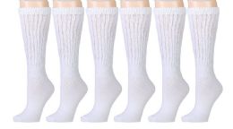 6 Wholesale Yacht & Smith Slouch Socks For Women, Extra Heavy Slouch Ladies Cotton Boot Socks Solid White