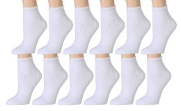12 Wholesale Yacht & Smith Kids Cotton Quarter Ankle Socks In White Size 4-6