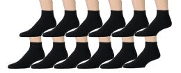 12 Wholesale Yacht & Smith Men's Cotton Black Quarter Ankle Socks