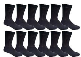 12 Wholesale Yacht & Smith Kid's Cotton Terry Cushioned Athletic Black Crew Socks