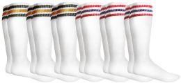 6 Wholesale Yacht & Smith Men's 28 Inch Cotton Tube Sock White With Stripes Size 10-13